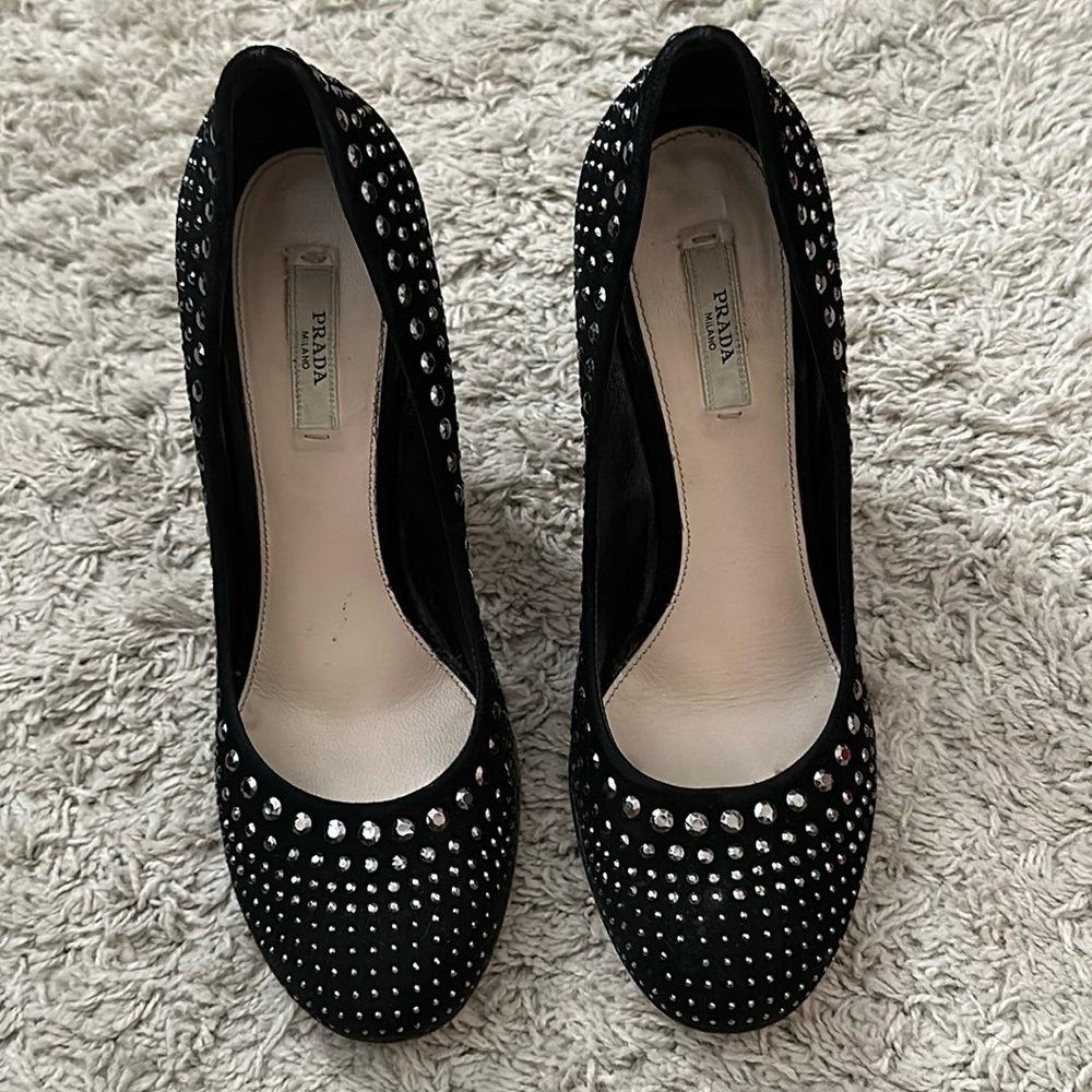Prada suede studded pumps